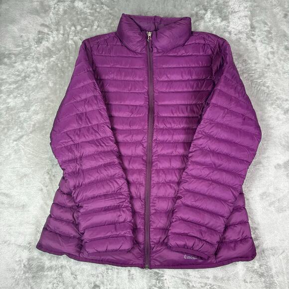 Cabelas Puffer Jacket Women L Purple Hoodie Lightweight Packable Duck Down - Picture 1 of 9